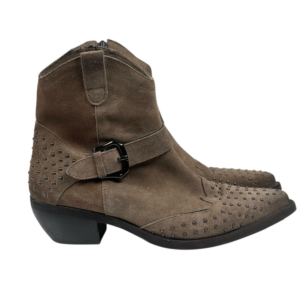 Emanuele Crasto Suede Studded Western Cowgirl Boho Point Toe Ankle Booties 7.5